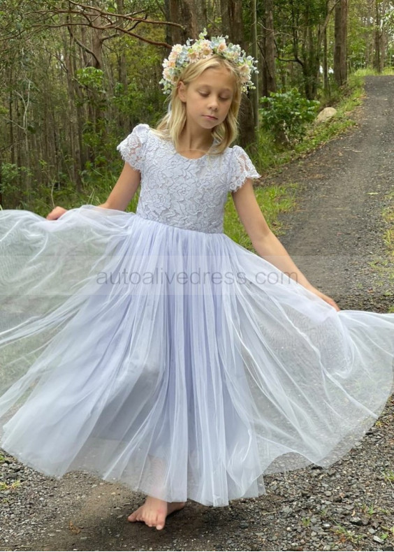 Lace Tulle Keyhole Back Ankle Length Flower Girl Dress